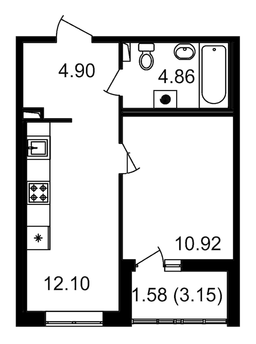 1-комнатная квартира 32.78 м², 1/13 эт., ЖК «Чёрная речка»